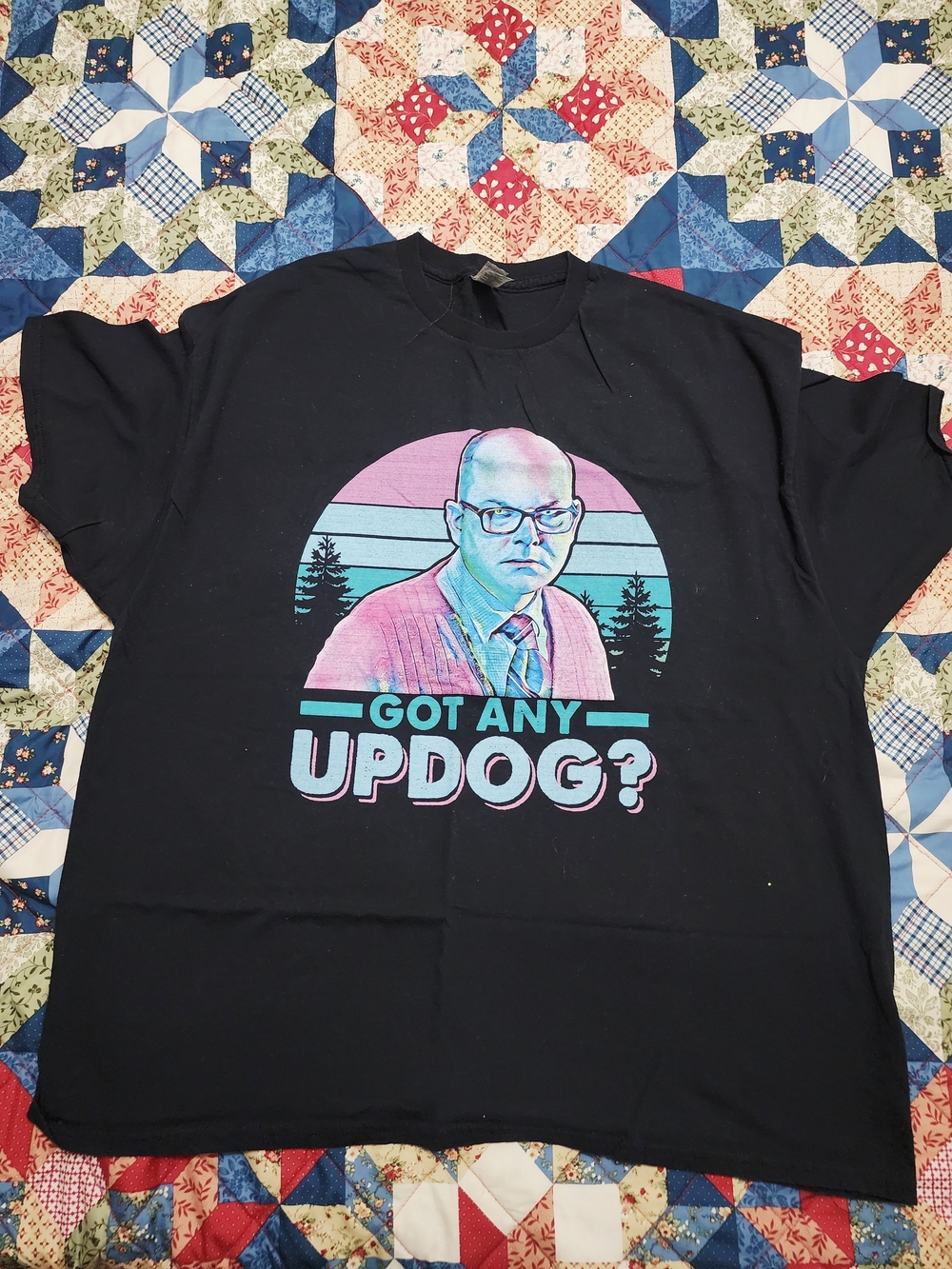 WWDITS Black 'Got Any Updog?' Graphic Tee with Pink & Blue Retro Print